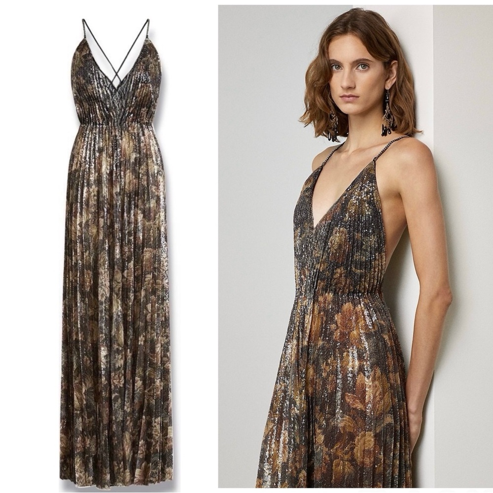 Ralph Lauren Collection Allston Embellished Floral Evening Dress Sequine Gown